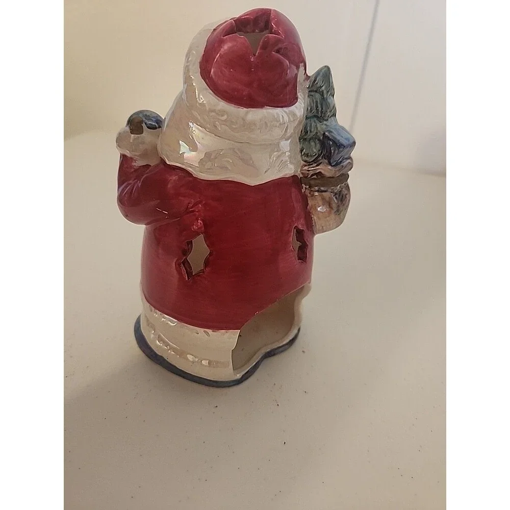 Santa Claus Tealight Votive Candle Holder Ceramic Star Cutouts Glitter 7